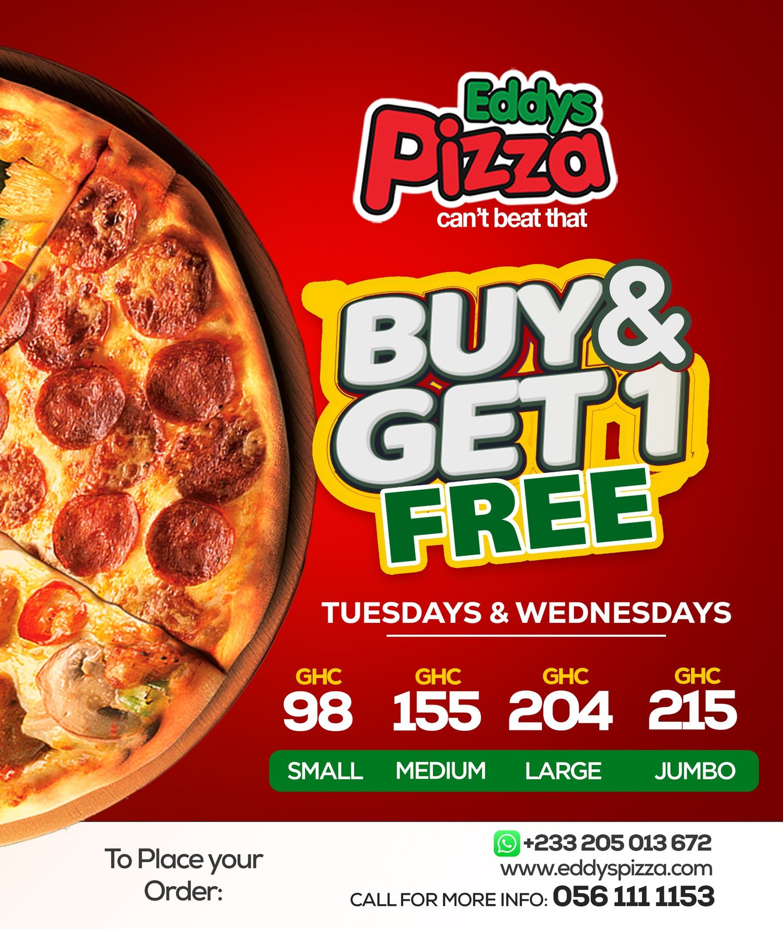 🍕 Eddy's Pizza: Buy One, Get One Free Special! 🎉