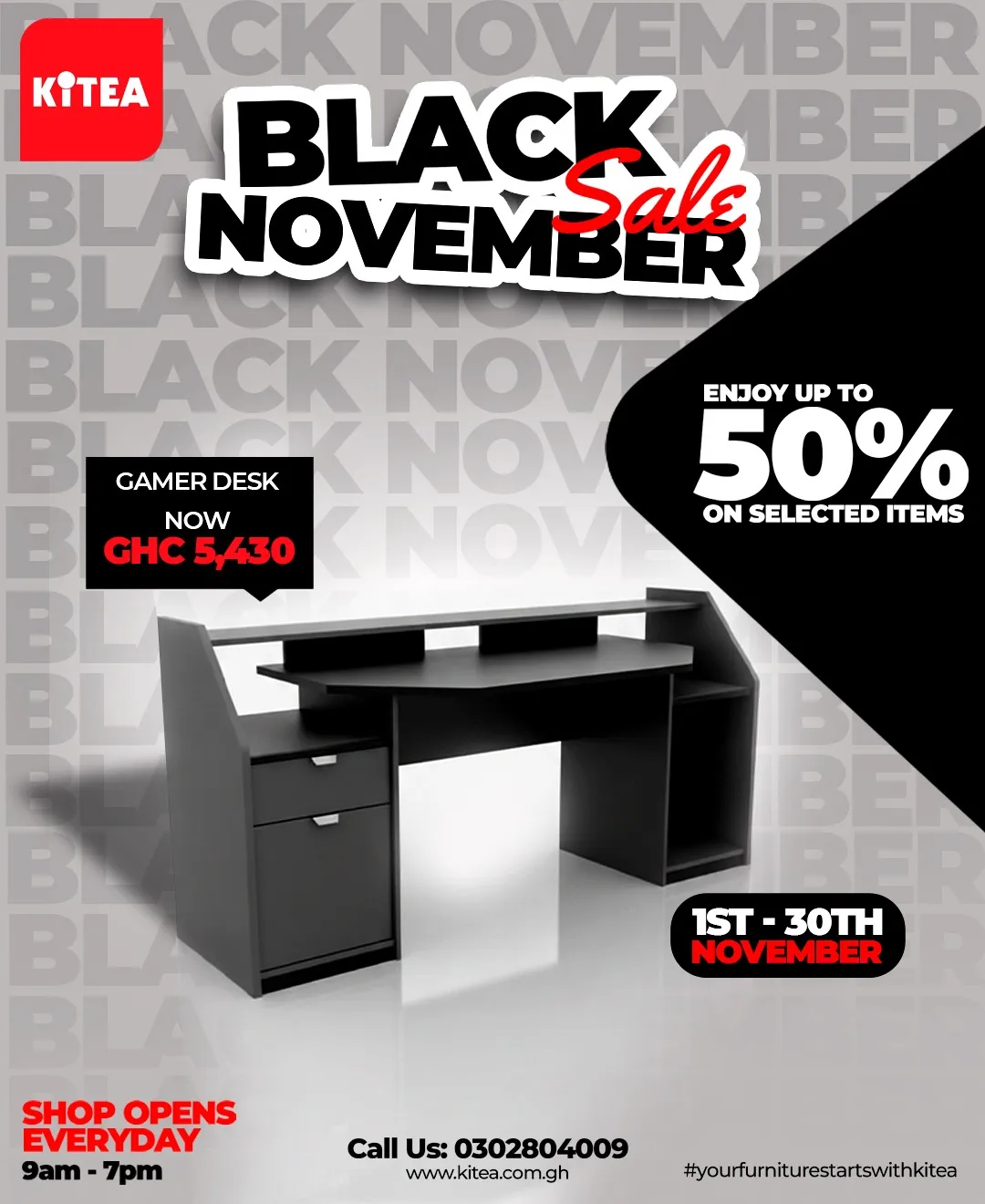 🛋️Kitea Ghana Black November 🖤 Up to 50% Off Sale 🔥