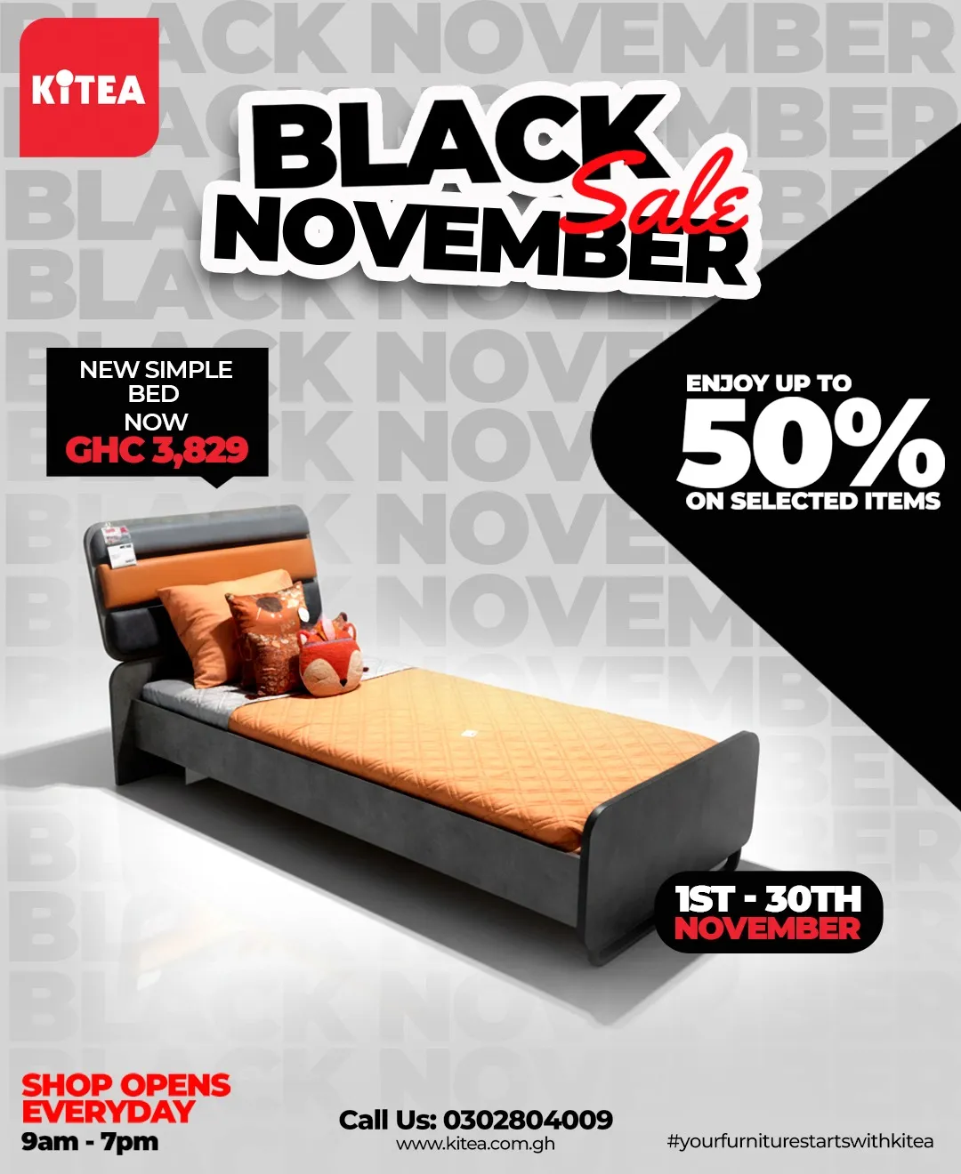 🛋️Kitea Ghana Black November 🖤 Up to 50% Off Sale 🔥